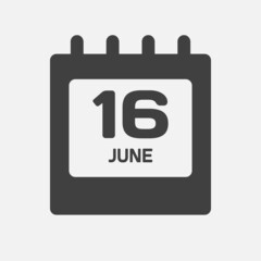 Icon day date 16 June, template calendar page