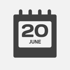 Icon day date 20 June, template calendar page