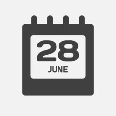 Icon day date 28 June, template calendar page