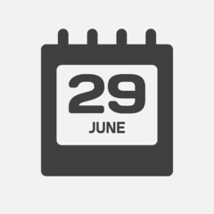 Icon day date 29 June, template calendar page