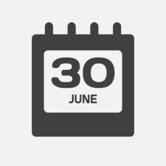 Icon day date 30 June, template calendar page