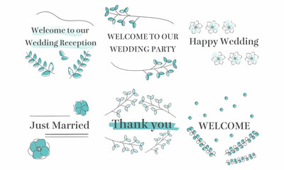 ティファニーブルー　花　ウェディング　ウェルカムボード　文字　デザイン　セット　素材　