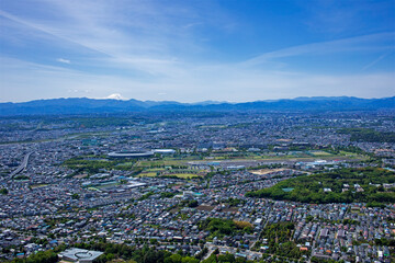 神代植物園から調布飛行場と富士山を望む・空撮