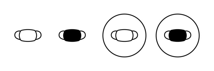 Mask icons set. Medical mask sign and symbol. Man face with mask icon. Safety breathing mask