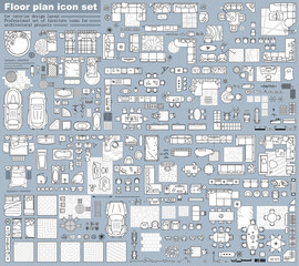 Floor plan icons set for design interior and architectural project (view from above). Furniture thin line icon in top view for layout. Blueprint apartment. Vector - 491403547