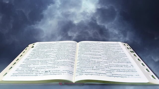 bible with thunderstorm background 4k