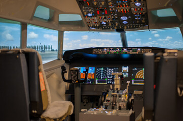 dashboard of an passandger aircraft in the motion