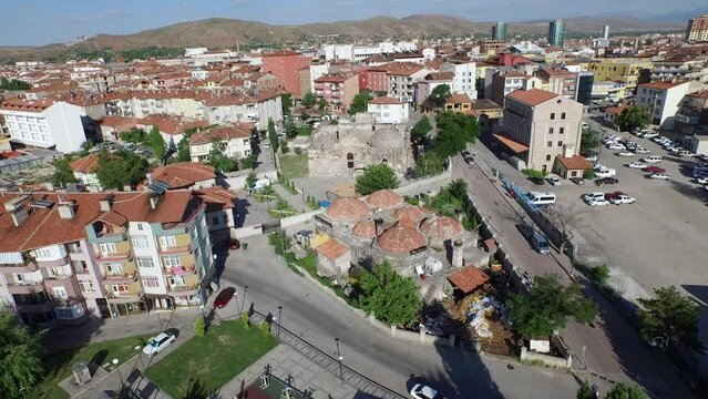 turkey Aksaray province general shot, moving to historical places with drone