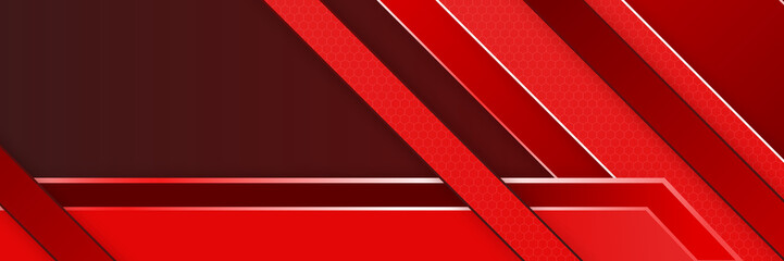 Abstract dark red metallic carbon neutral overlap light hexagon mesh design modern luxury futuristic technology background. Game tech wide banner vector illustration.