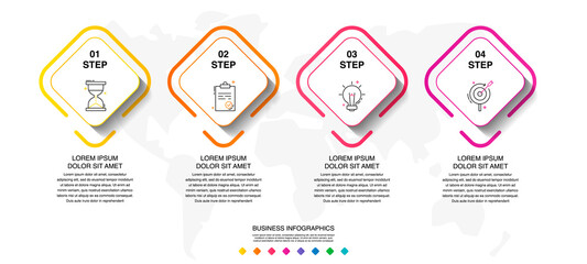 Vector line infographics with 4 rhombi. Business concept graphic process template with four steps and squares. Graphic timeline for app, business, website, web, diagram, banner, presentations