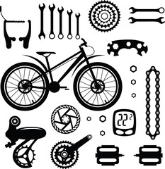 Fototapeta na wymiar Bike. Seamless pattern with bicycle parts for print, web design. Vector image. 