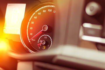 car. the dashboard. engine coolant temperature indicator. close-up.