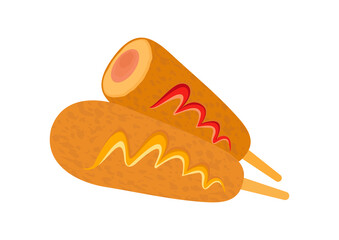 Corndog with ketchup and mustard icon vector. Corn Dog icon isolated on a white background. Delicious american food vector