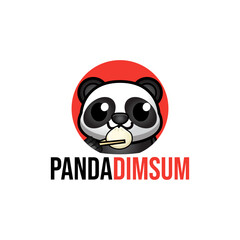 Cute panda holding dimsum logo vector illustration