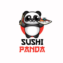 Panda holding sushi logo vector illustration