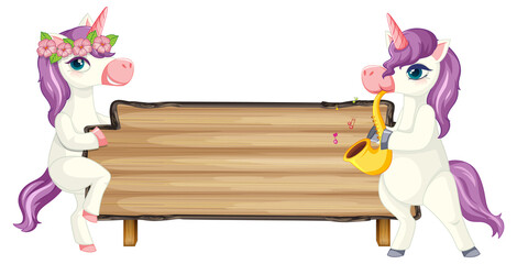 Isolated wooden banner with unicorn