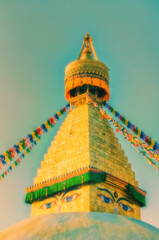The golden spire of Bodhnath Stupa, Kathmandu, Nepal