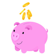 Coins fall into the piggy bank