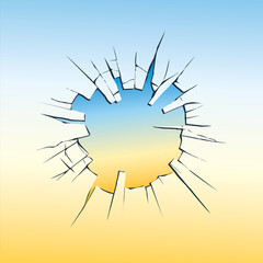 Broken glass in the colors of the Ukrainian flag