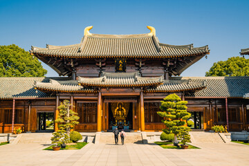 Detail view of the traditional Chinese architecture in Baoshan temple, an antique Buddhism temple...