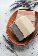 Natural soap with dried lavender flowers