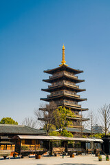 Detail view of the traditional Chinese architecture in Baoshan temple, an antique Buddhism temple in Shanghai, China.
