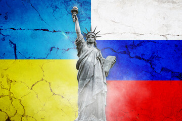 Drapeau de l'ukraine et drapeau de la russie - obrazy, fototapety, plakaty
