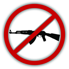 vector image of a prohibition sign on which an AK-47 assault rifle is crossed out, a sign of a ceasefire and a ban on weapons - obrazy, fototapety, plakaty