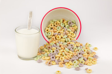 Fototapeta na wymiar Morning Breakfast with Milk and Colourful Cereal