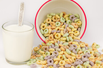 Morning Breakfast with Milk and Colourful Cereal