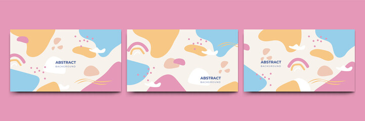 Abstract colorful Memphis flat geometric shapes background. Abstract composition with lines square dot triangle circle and wavy flat style. Design for poster, presentation, card, cover, banner.