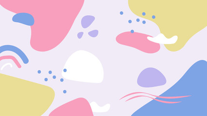 Abstract colorful Memphis flat geometric shapes background. Abstract composition with lines square dot triangle circle and wavy flat style. Design for poster, presentation, card, cover, banner.