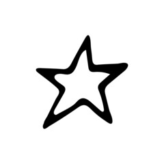 Hand drawn doodle star. Vector star shaped element. Black Outline.