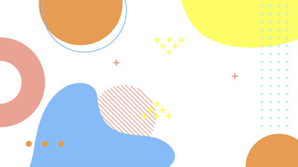 Abstract colorful Memphis flat geometric shapes background. Abstract composition with lines square dot triangle circle and wavy flat style. Design for poster, presentation, card, cover, banner.