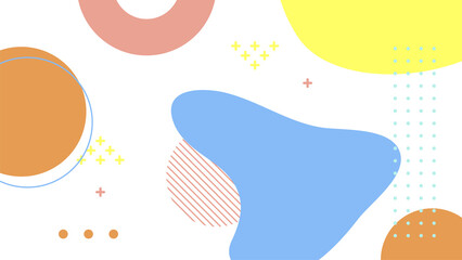 Abstract colorful Memphis flat geometric shapes background. Abstract composition with lines square dot triangle circle and wavy flat style. Design for poster, presentation, card, cover, banner.