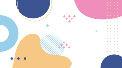 Abstract colorful Memphis flat geometric shapes background. Abstract composition with lines square dot triangle circle and wavy flat style. Design for poster, presentation, card, cover, banner.