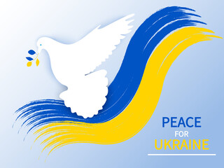 Peace for ukraine vector banner.Dove with a branch on Ukraine flag .Support Ukraine.Save Ukraine.Stop War.