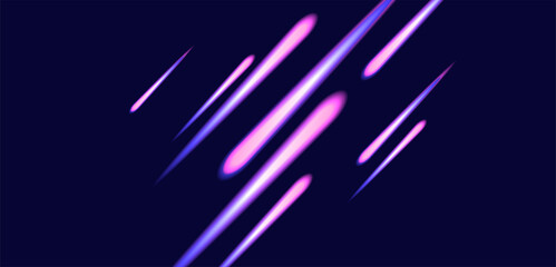 abstract vector background with shiny lights from comets, dark space