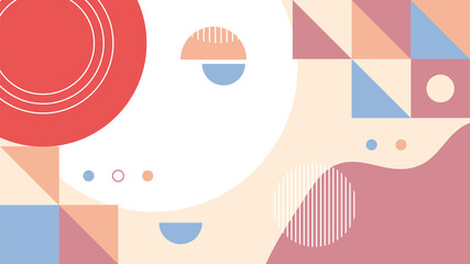 Abstract colorful Memphis flat geometric shapes background. Abstract composition with lines square dot triangle circle and wavy flat style. Design for poster, presentation, card, cover, banner.