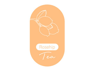 rosehip tea label, icon, logo design vector illustration 
