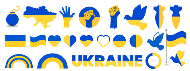 Stop war in Ukraine vector design set. Save Ukraine, Ukraine flag Stop War concept vector illustration. Ukraine flag vector design set, 