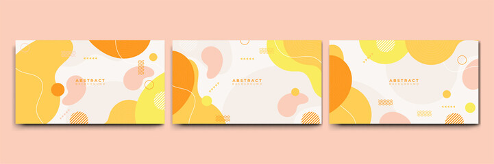 Abstract colorful Memphis flat geometric shapes background. Abstract composition with lines square dot triangle circle and wavy flat style. Design for poster, presentation, card, cover, banner.