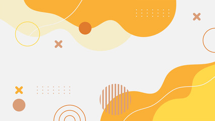 Abstract colorful orange Memphis flat geometric shapes background. Abstract composition with lines square dot triangle circle and wavy flat style. Design for poster, presentation, card, cover, banner.