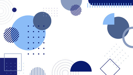 Fototapeta premium Abstract colorful blue Memphis flat geometric shapes background. Abstract composition with lines square dot triangle circle and wavy flat style. Design for poster, presentation, card, cover, banner.
