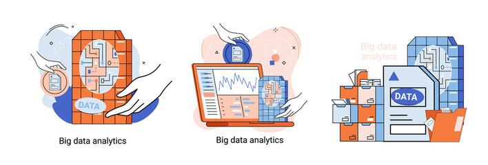 Big data analytics. Process of analyzing large and complex data sources to identify trends customer behavior metaphor and market preferences to make more effective business decisions, data exploration