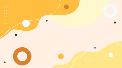 Abstract colorful orange Memphis flat geometric shapes background. Abstract composition with lines square dot triangle circle and wavy flat style. Design for poster, presentation, card, cover, banner.