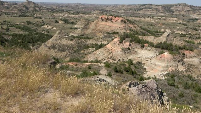Scenic view over the landscape of the Theodore Roosevelt National Park, South Dakota