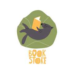 Beaver with books vector illustration. Concept for children print, learning. 
