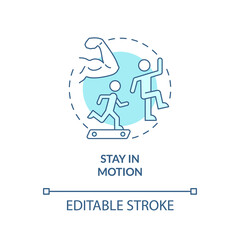 Stay in motion turquoise concept icon. Tip for healthy joints abstract idea thin line illustration. Physical therapy. Isolated outline drawing. Editable stroke. Arial, Myriad Pro-Bold fonts used
