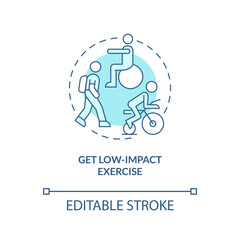 Get low-impact exercise turquoise concept icon. Improving joint health naturally tip abstract idea thin line illustration. Isolated outline drawing. Editable stroke. Arial, Myriad Pro-Bold fonts used